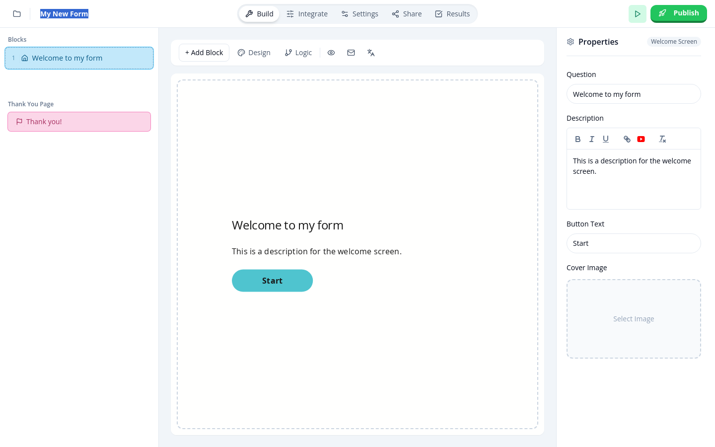Click My New Form to open the form