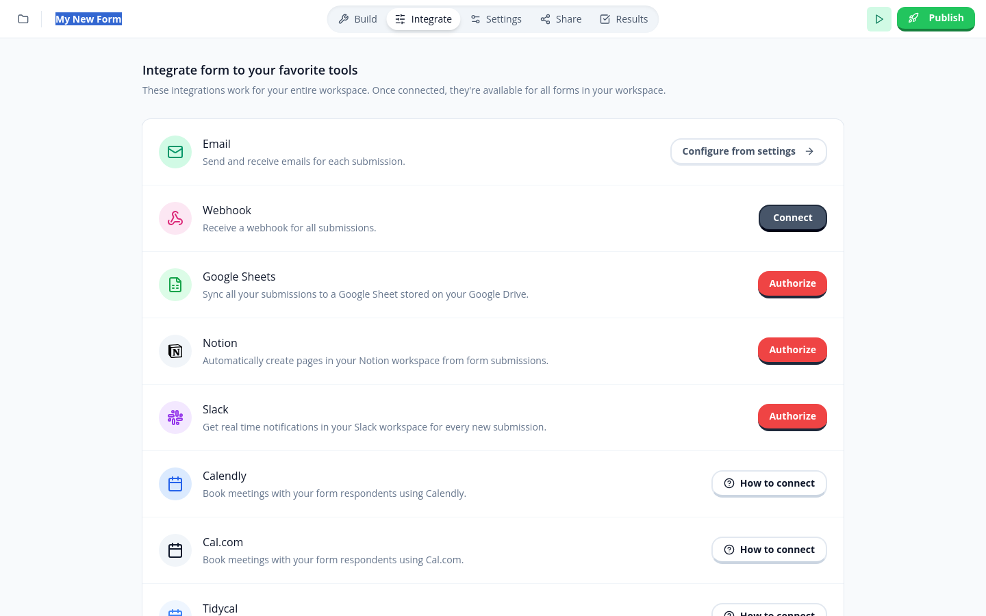 Click Integrate to view integration options