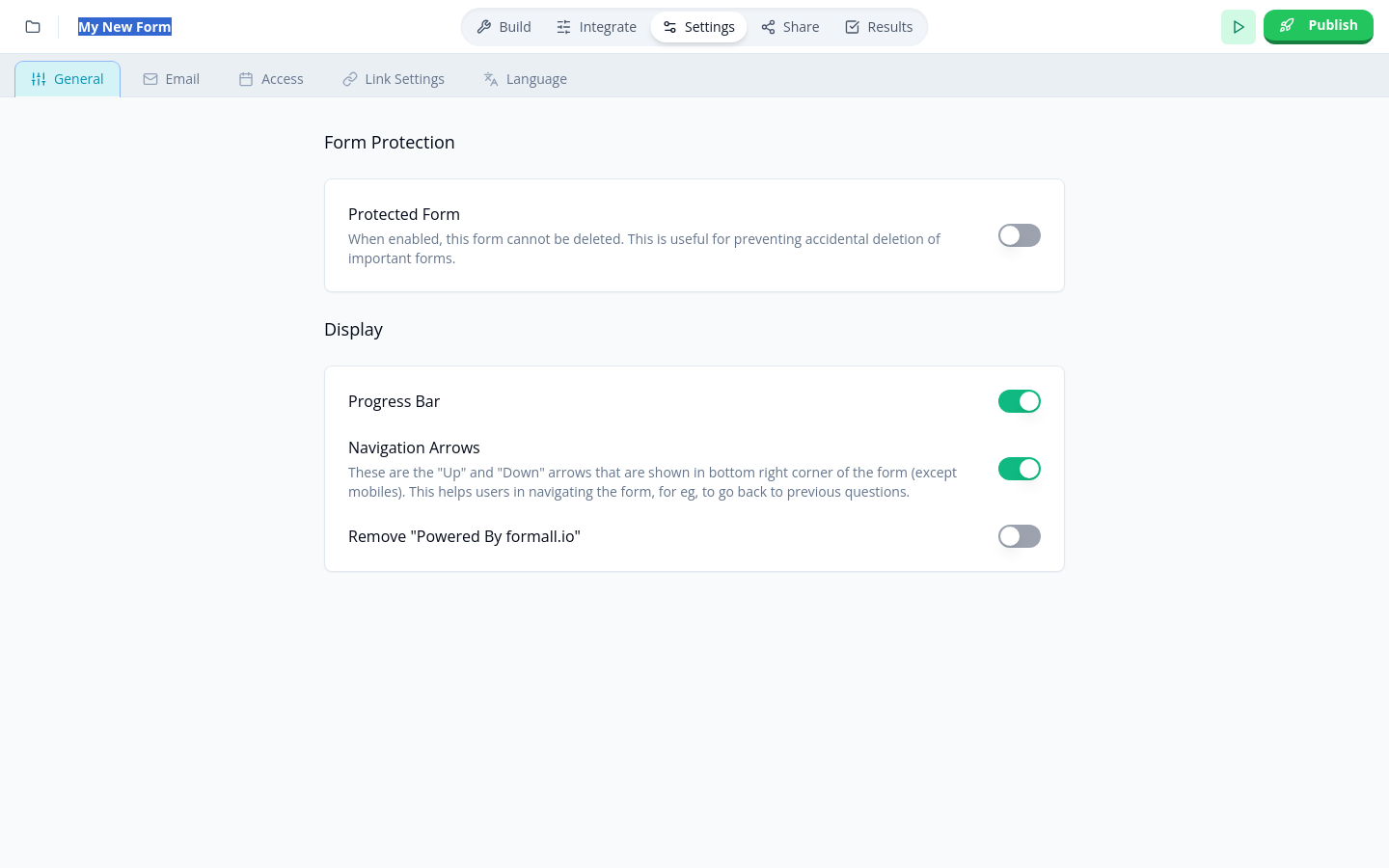 Click Settings to configure form settings