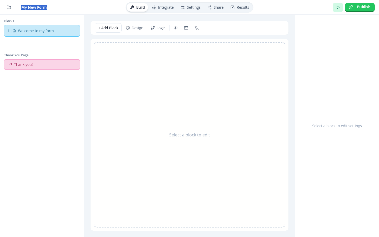 Click Build to access form building options